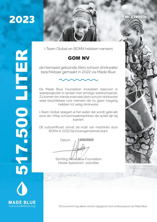 Mabe blue certificaat Gom