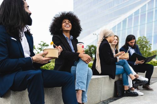 happy employees during lunch