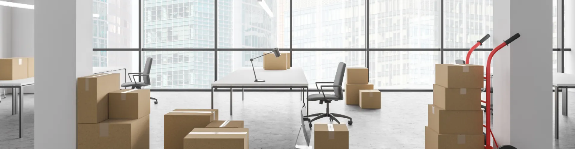 verhuisdozen in nieuw kantoor
